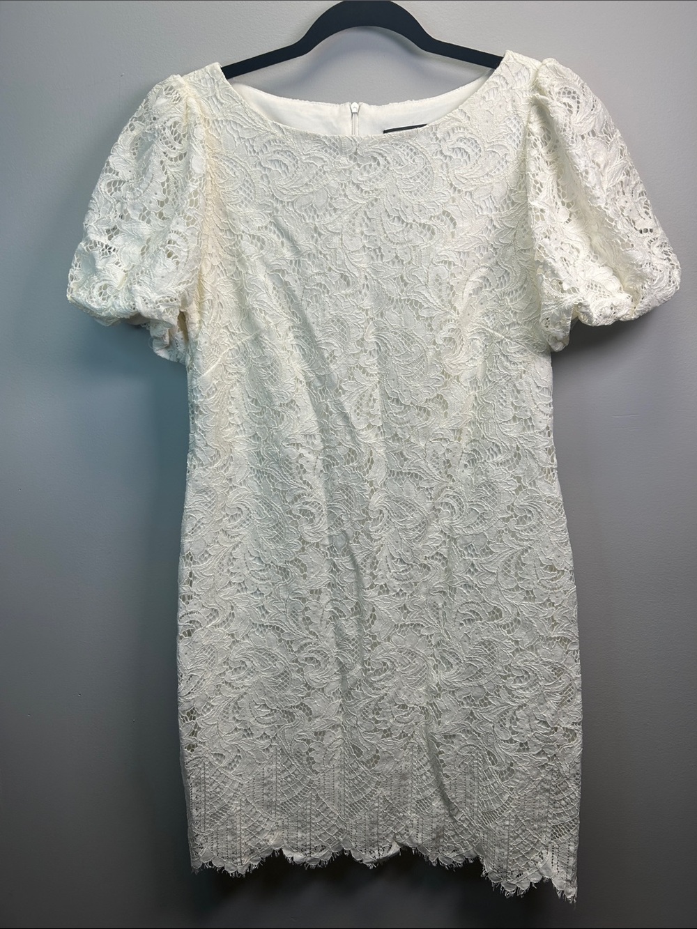 Jessica Howard Ivory Lace Puff-Sleeve Mini Dress